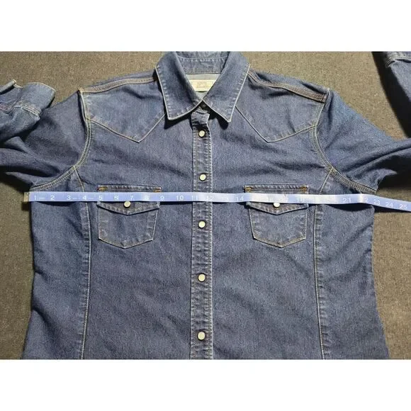 Levi's Western Pearl Snap Button Up Shirt‎ Womens Large L Dark Wash Denim - Picture 11 of 16